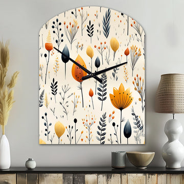 Nordic  Ivory And Beige Floral Charm - Asymmetric Metal Wall Clock